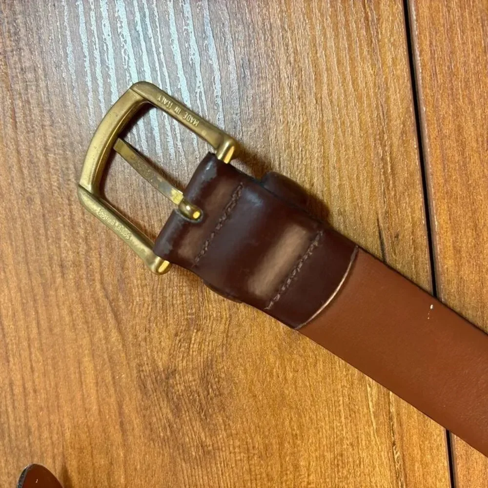 Genuine Italian Leather Belt Mens Size 36 / 90 Dark Brown Solid Brass Made Italy